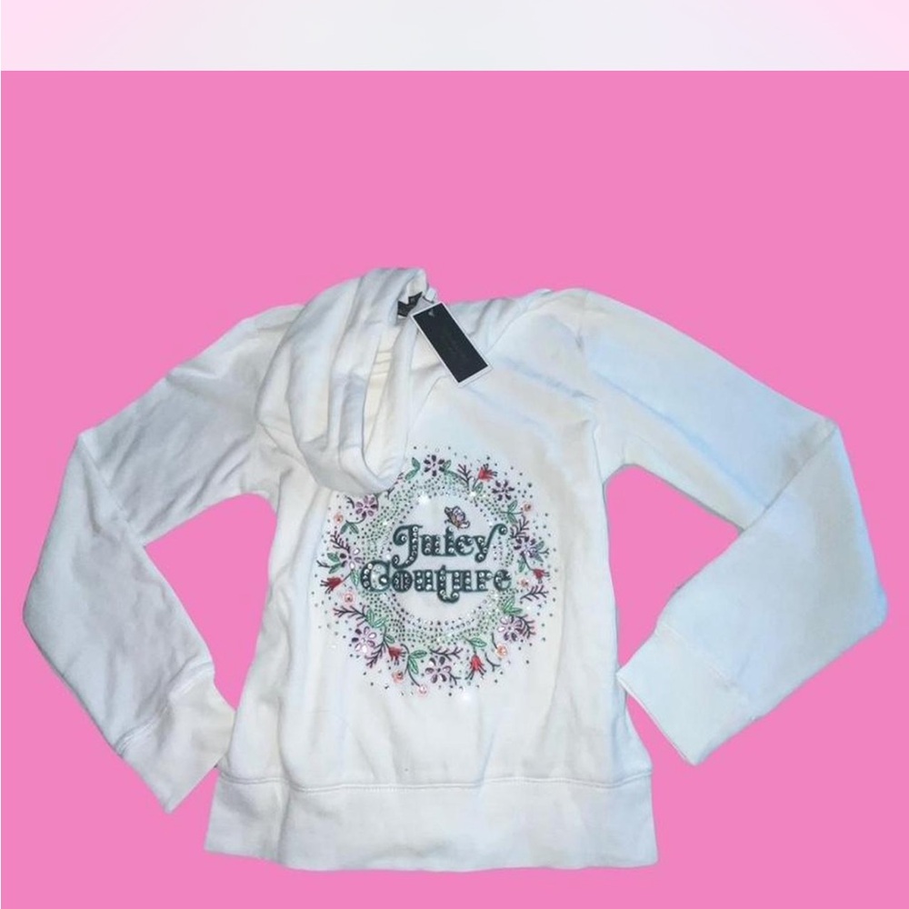 White juicy couture zip up Hoodie with Floral Graphic